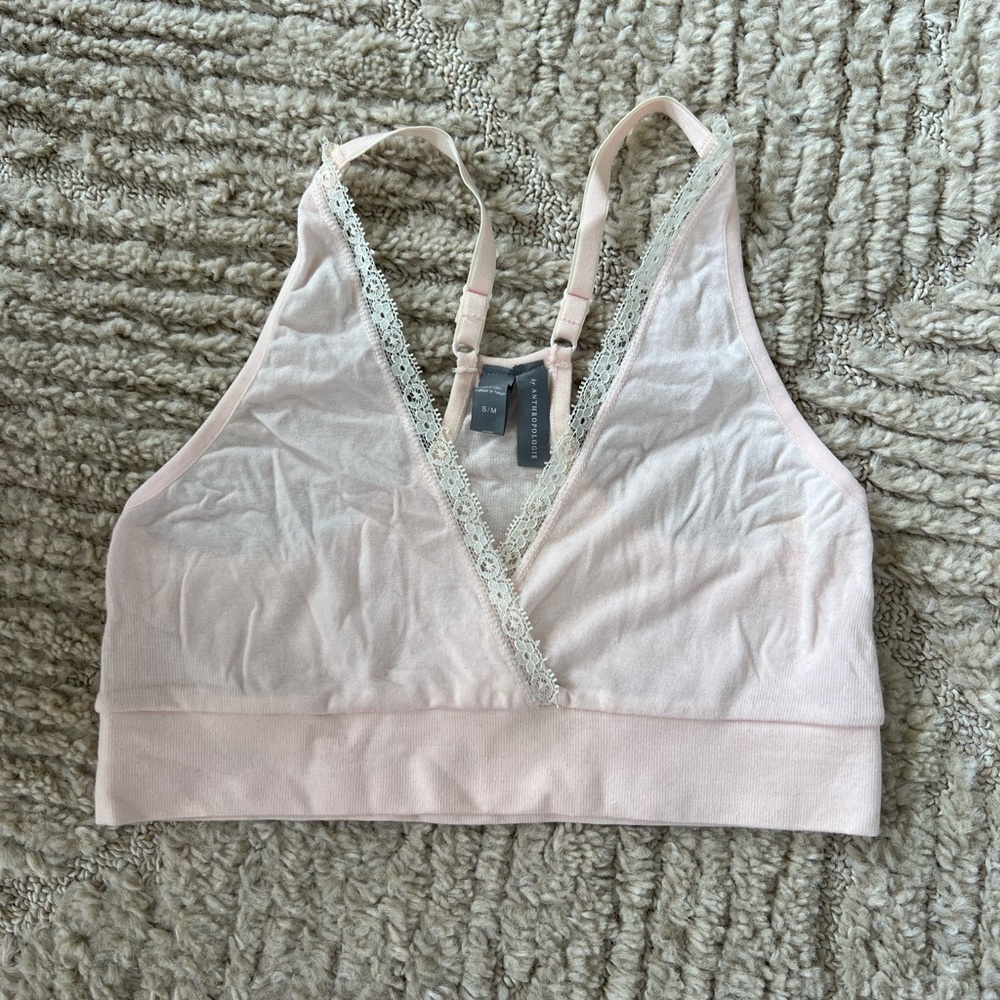 Anthropologie Pink Lace Chemise with Floral Trim